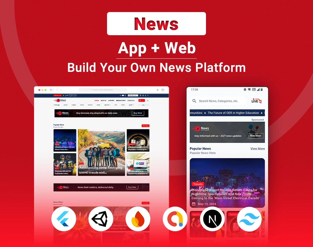 News App and Web -Flutter News App for Android and IOS App | News Website with Admin panel