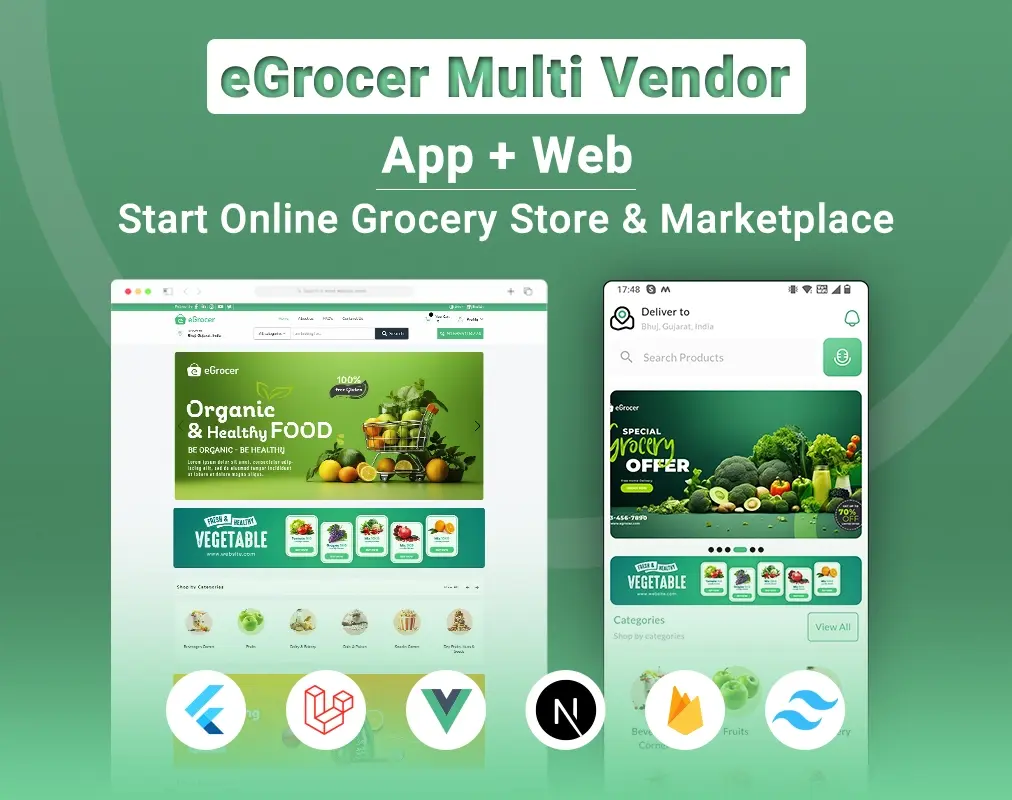 eGrocer - Online Multi Vendor Grocery Store, eCommerce Flutter Full App | Admin Panel | Web Version